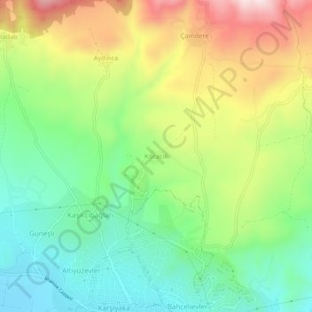 Mappa topografica Kocacık, altitudine, rilievo