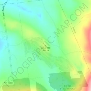 Mappa topografica Baker Hill, altitudine, rilievo