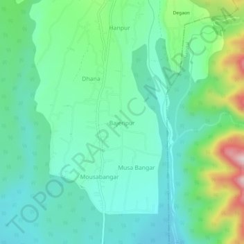 Mappa topografica Bajeripur, altitudine, rilievo