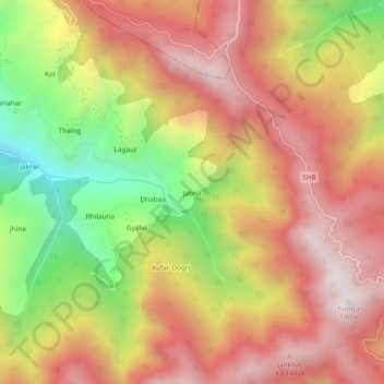 Mappa topografica Jabna, altitudine, rilievo