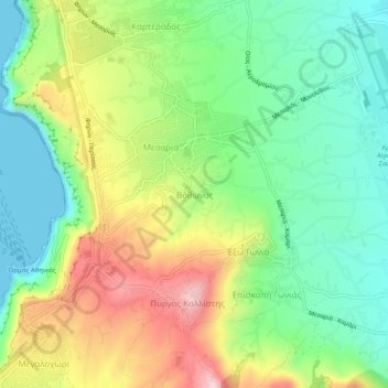 Mappa topografica Vothonas, altitudine, rilievo