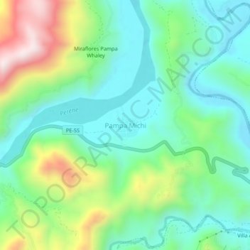 Mappa topografica Pampa Michi, altitudine, rilievo