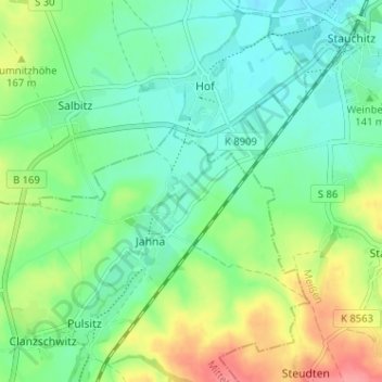 Mappa topografica Binnewitz, altitudine, rilievo