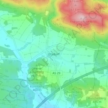 Mappa topografica Etsdorf, altitudine, rilievo