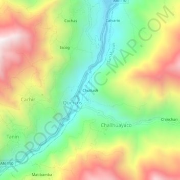 Mappa topografica Chullush, altitudine, rilievo