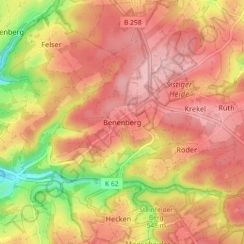 Mappa topografica Benenberg, altitudine, rilievo