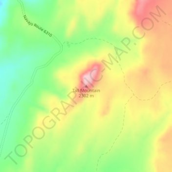 Mappa topografica Tall Mountain, altitudine, rilievo