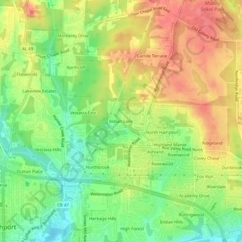Mappa topografica Indian Lake, altitudine, rilievo