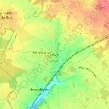 Mappa topografica Bréval, altitudine, rilievo