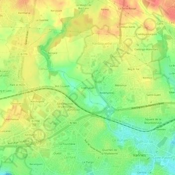 Mappa topografica Coët Lagat, altitudine, rilievo