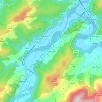 Mappa topografica Quinzanas, altitudine, rilievo