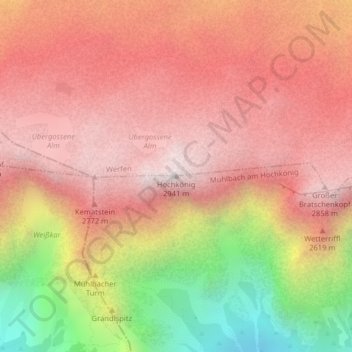 Mappa topografica Hochkönig, altitudine, rilievo