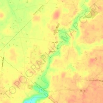 Mappa topografica Modest, altitudine, rilievo