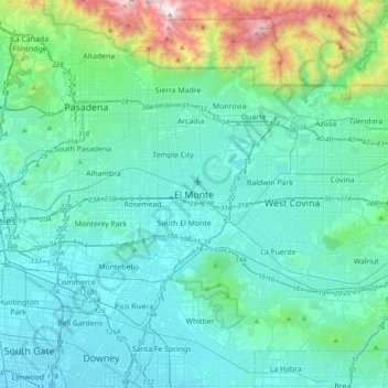 Mappa topografica El Monte, altitudine, rilievo