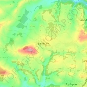 Mappa topografica Denbury, altitudine, rilievo