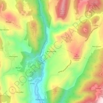 Mappa topografica Montesanto, altitudine, rilievo