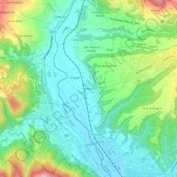 Mappa topografica Mologno, altitudine, rilievo