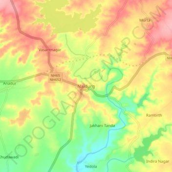 Mappa topografica Naldurg, altitudine, rilievo