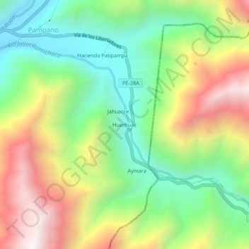 Mappa topografica Huerhuac, altitudine, rilievo