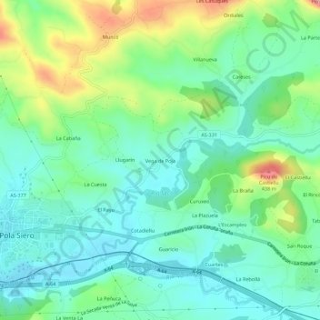 Mappa topografica Vega de Poja, altitudine, rilievo