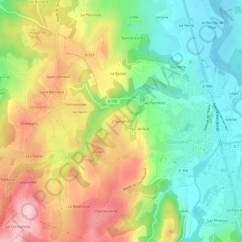 Mappa topografica Chamerlat, altitudine, rilievo