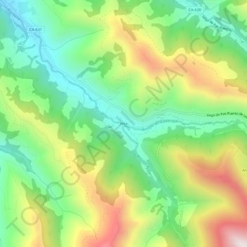 Mappa topografica Yera, altitudine, rilievo