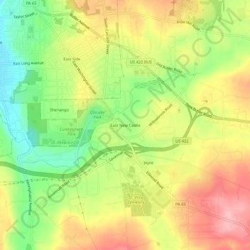 Mappa topografica East New Castle, altitudine, rilievo