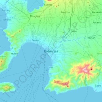 Mappa topografica Batangas City, altitudine, rilievo