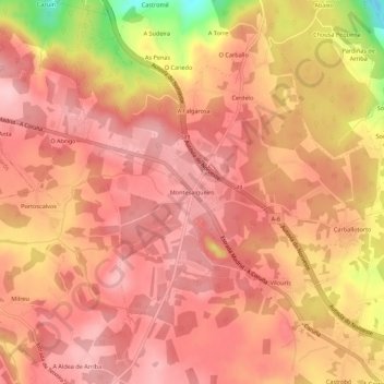 Mappa topografica Montesalgueiro, altitudine, rilievo