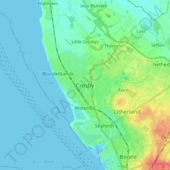 Mappa topografica Crosby, altitudine, rilievo