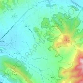 Mappa topografica Najurieta, altitudine, rilievo