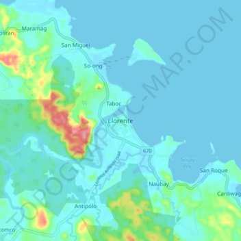 Mappa topografica Llorente, altitudine, rilievo