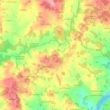Mappa topografica Chavagnac, altitudine, rilievo
