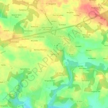 Mappa topografica Manéran, altitudine, rilievo