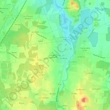 Mappa topografica Granges Piroux, altitudine, rilievo