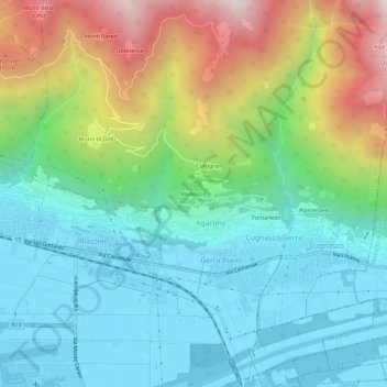 Mappa topografica Medoscio, altitudine, rilievo