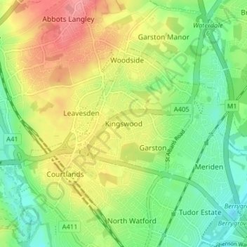 Mappa topografica Kingswood, altitudine, rilievo