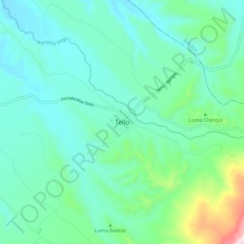 Mappa topografica Tello, altitudine, rilievo