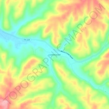 Mappa topografica Leatherwood, altitudine, rilievo