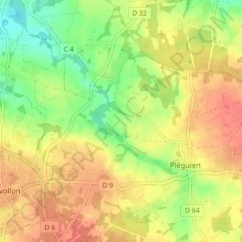 Mappa topografica Kervenou, altitudine, rilievo