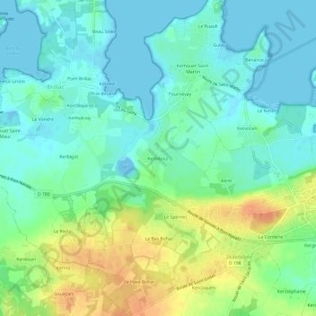 Mappa topografica Kerbiboul, altitudine, rilievo