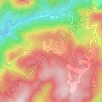 Mappa topografica Bisè, altitudine, rilievo