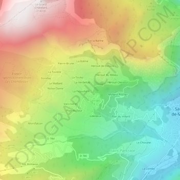 Mappa topografica Le Cruet, altitudine, rilievo