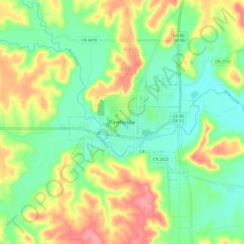 Mappa topografica Pawhuska, altitudine, rilievo