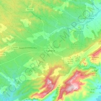 Mappa topografica Gandesa, altitudine, rilievo