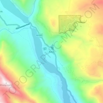 Mappa topografica Kaza, altitudine, rilievo