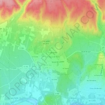 Mappa topografica Coste Belle, altitudine, rilievo