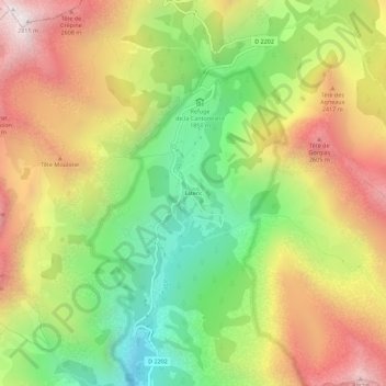 Mappa topografica Estenc, altitudine, rilievo