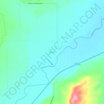 Mappa topografica Harper, altitudine, rilievo
