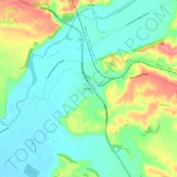 Mappa topografica Turakina, altitudine, rilievo